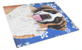 Saint Bernard Winter Snowflakes Holiday Cutting Board Tempered Glass Kitchen Cutting Surface, Heat Resistant Chopping, Non-Slip Feet, Food Prep & Serving