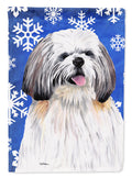 Shih Tzu Winter Snowflakes Holiday House Flag 28x40 Porch Sleeve Pole Decorative Outside Yard Banner Artwork Wall Hanging, Polyester