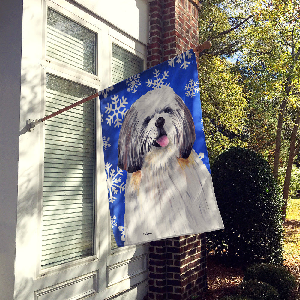 Shih Tzu Winter Snowflakes Holiday House Flag 28x40 Porch Sleeve Pole Decorative Outside Yard Banner Artwork Wall Hanging, Polyester