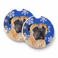 Mastiff Winter Snowflakes Holiday Set of 2 Cup Holder Car Coasters Absorbent Round Sandstone Coasters Gifts for Men or Women, 2.5, Multicolor