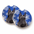 Scottish Terrier Winter Snowflakes Holiday Set of 2 Cup Holder Car Coasters Absorbent Round Sandstone Coasters Gifts for Men or Women, 2.5, Multicolor