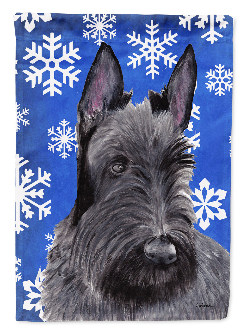Scottish Terrier Winter Snowflakes Holiday House Flag 28x40 Porch Sleeve Pole Decorative Outside Yard Banner Artwork Wall Hanging, Polyester