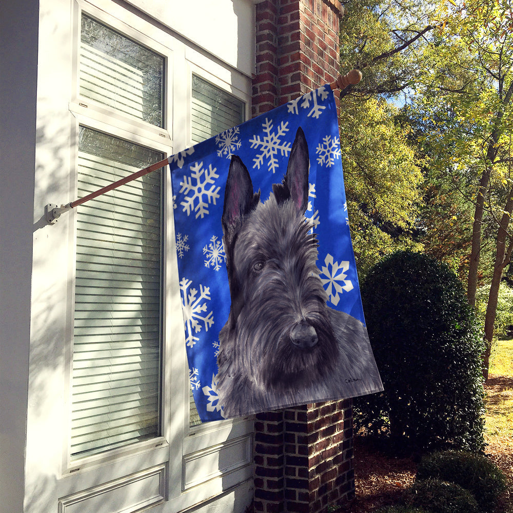 Scottish Terrier Winter Snowflakes Holiday House Flag 28x40 Porch Sleeve Pole Decorative Outside Yard Banner Artwork Wall Hanging, Polyester