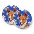 Basenji Winter Snowflakes Holiday Set of 2 Cup Holder Car Coasters Absorbent Round Sandstone Coasters Gifts for Men or Women, 2.5, Multicolor