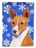 Basenji Winter Snowflakes Holiday House Flag 28x40 Porch Sleeve Pole Decorative Outside Yard Banner Artwork Wall Hanging, Polyester