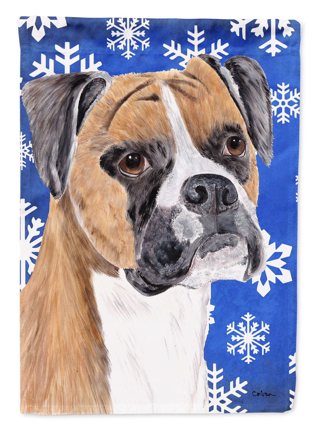 Boxer Winter Snowflakes Holiday House Flag 28x40 Porch Sleeve Pole Decorative Outside Yard Banner Artwork Wall Hanging, Polyester
