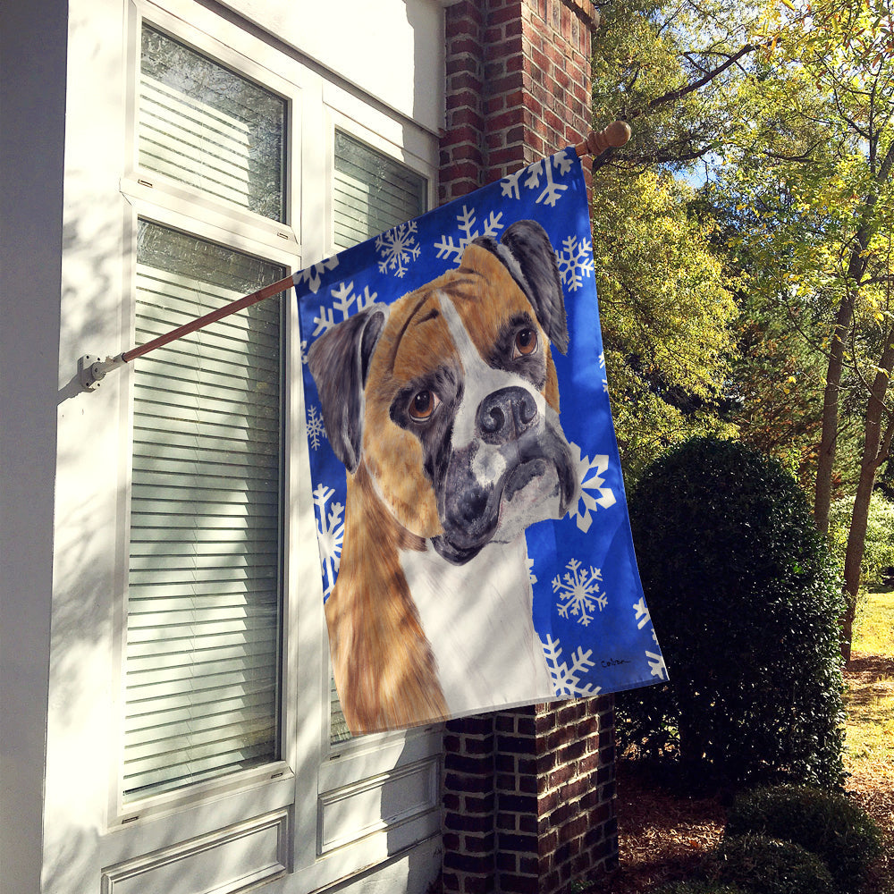 Boxer Winter Snowflakes Holiday House Flag 28x40 Porch Sleeve Pole Decorative Outside Yard Banner Artwork Wall Hanging, Polyester