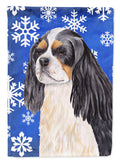 Cavalier Spaniel Winter Snowflakes Holiday House Flag 28x40 Porch Sleeve Pole Decorative Outside Yard Banner Artwork Wall Hanging, Polyester