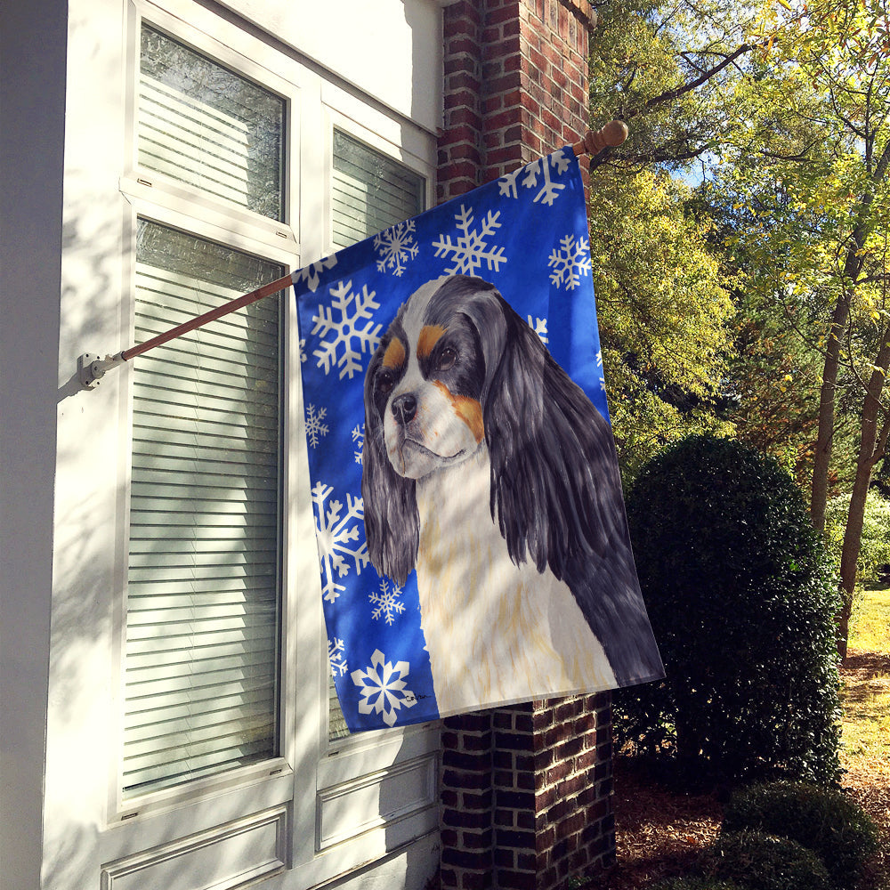 Cavalier Spaniel Winter Snowflakes Holiday House Flag 28x40 Porch Sleeve Pole Decorative Outside Yard Banner Artwork Wall Hanging, Polyester