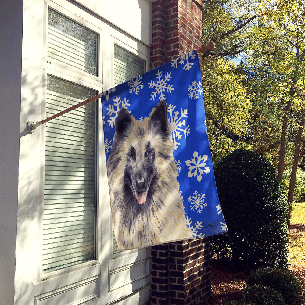 Belgian Tervuren Winter Snowflakes Holiday House Flag 28x40 Porch Sleeve Pole Decorative Outside Yard Banner Artwork Wall Hanging, Polyester