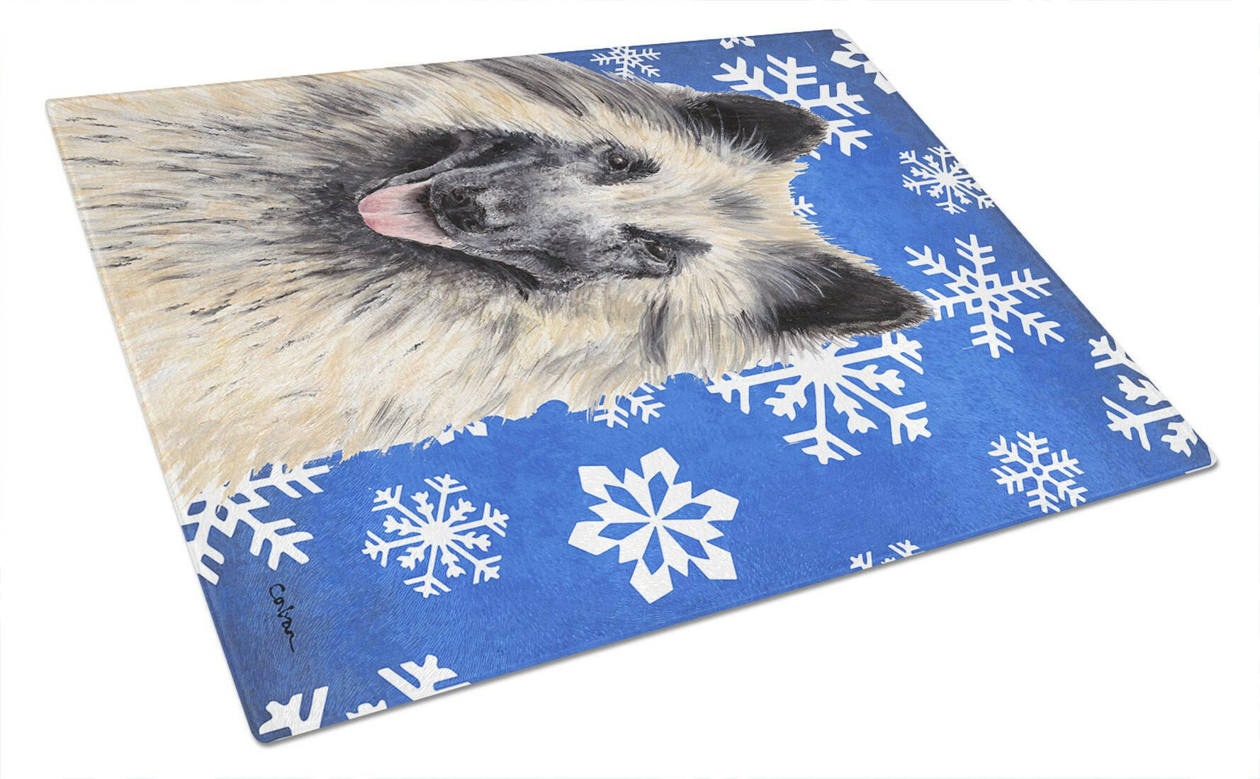 Belgian Tervuren Winter Snowflakes Holiday Cutting Board Tempered Glass Kitchen Cutting Surface, Heat Resistant Chopping, Non-Slip Feet, Food Prep & Serving