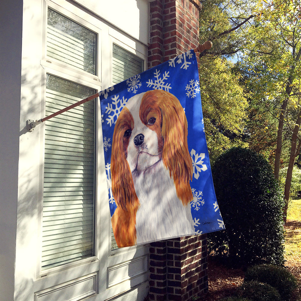 Cavalier Spaniel Winter Snowflakes Holiday House Flag 28x40 Porch Sleeve Pole Decorative Outside Yard Banner Artwork Wall Hanging, Polyester