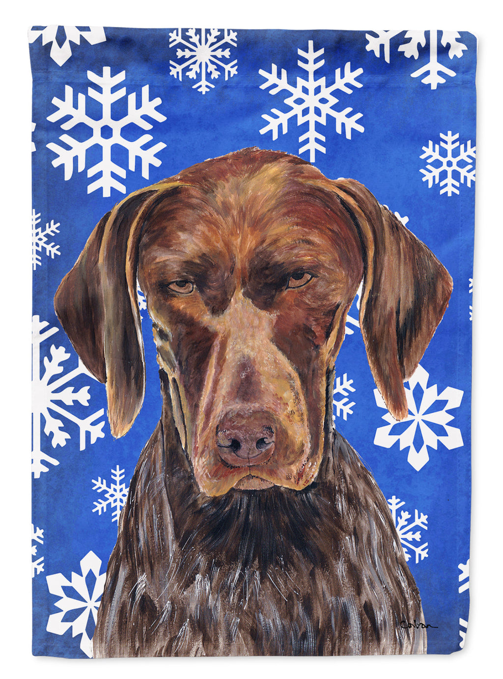German Shorthaired Pointer Winter Snowflakes Holiday House Flag 28x40 Porch Sleeve Pole Decorative Outside Yard Banner Artwork Wall Hanging, Polyester