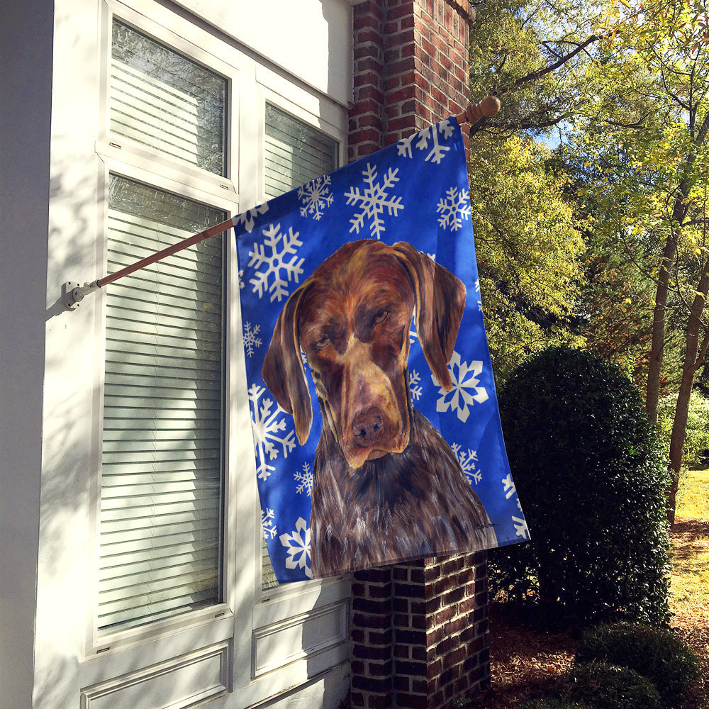 German Shorthaired Pointer Winter Snowflakes Holiday House Flag 28x40 Porch Sleeve Pole Decorative Outside Yard Banner Artwork Wall Hanging, Polyester