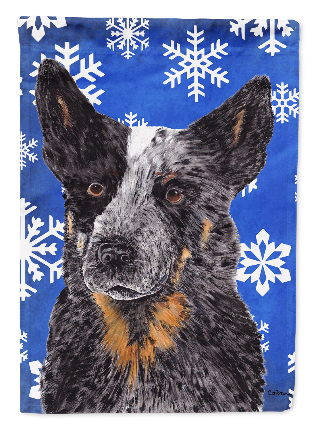 Australian Cattle Dog Winter Snowflakes Holiday House Flag 28x40 Porch Sleeve Pole Decorative Outside Yard Banner Artwork Wall Hanging, Polyester