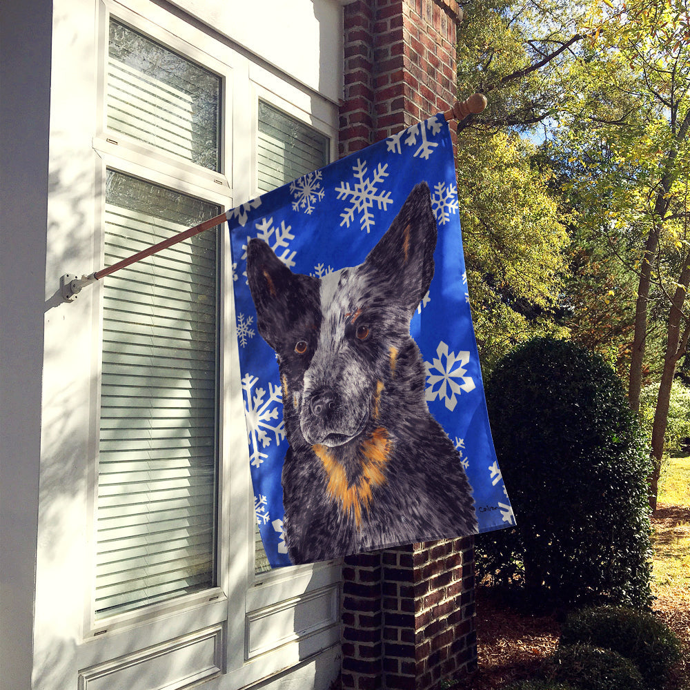 Australian Cattle Dog Winter Snowflakes Holiday House Flag 28x40 Porch Sleeve Pole Decorative Outside Yard Banner Artwork Wall Hanging, Polyester