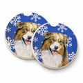 Australian Shepherd Winter Snowflakes Holiday Set of 2 Cup Holder Car Coasters Absorbent Round Sandstone Coasters Gifts for Men or Women, 2.5, Multicolor