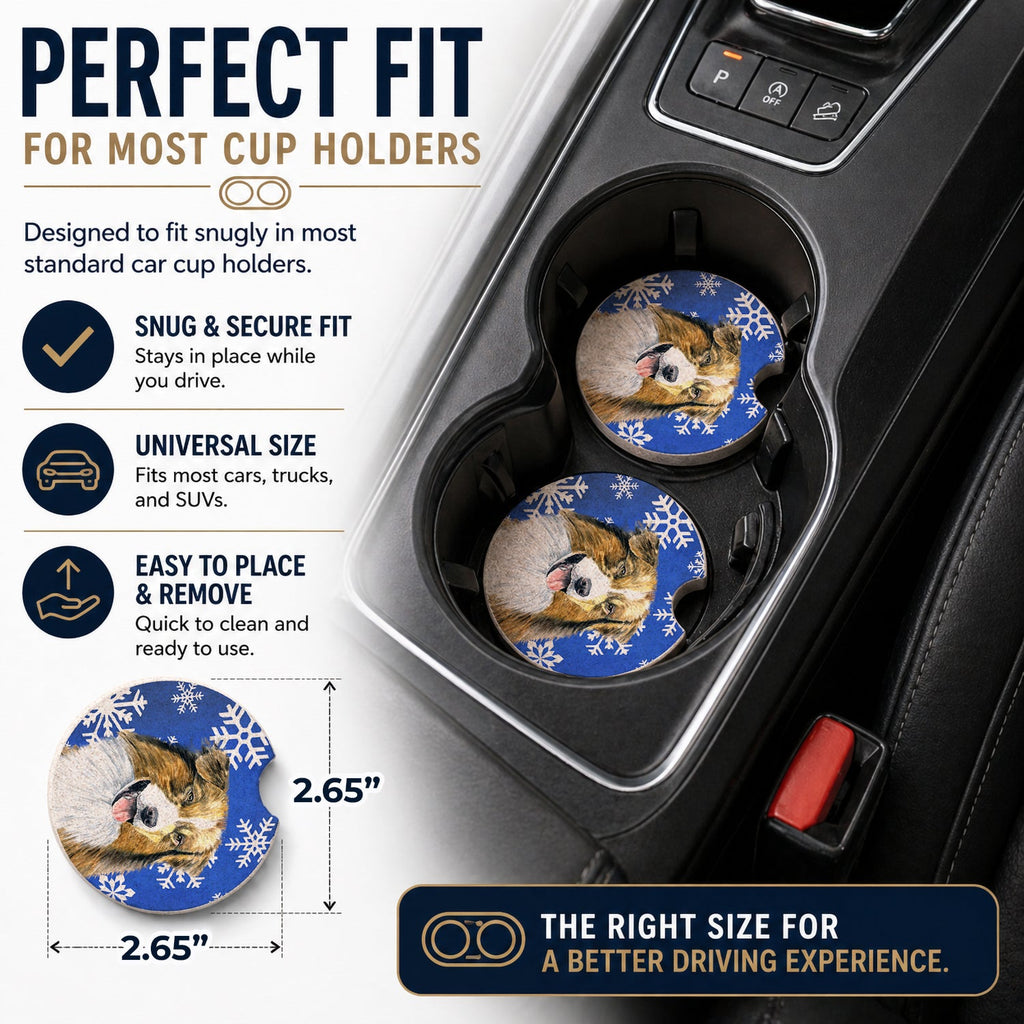 Australian Shepherd Winter Snowflakes Holiday Set of 2 Cup Holder Car Coasters Absorbent Round Sandstone Coasters Gifts for Men or Women, 2.5, Multicolor