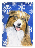 Australian Shepherd Winter Snowflakes Holiday House Flag 28x40 Porch Sleeve Pole Decorative Outside Yard Banner Artwork Wall Hanging, Polyester