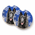 Belgian Sheepdog Winter Snowflakes Holiday Set of 2 Cup Holder Car Coasters Absorbent Round Sandstone Coasters Gifts for Men or Women, 2.5, Multicolor
