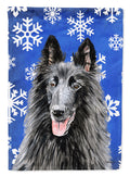 Belgian Sheepdog Winter Snowflakes Holiday House Flag 28x40 Porch Sleeve Pole Decorative Outside Yard Banner Artwork Wall Hanging, Polyester