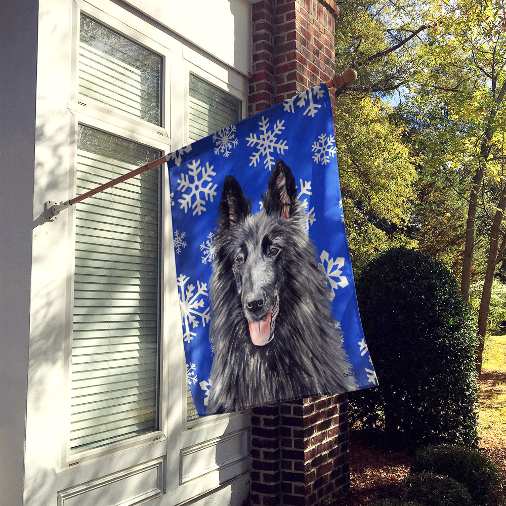 Belgian Sheepdog Winter Snowflakes Holiday House Flag 28x40 Porch Sleeve Pole Decorative Outside Yard Banner Artwork Wall Hanging, Polyester