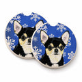 Chihuahua Winter Snowflakes Holiday Set of 2 Cup Holder Car Coasters Absorbent Round Sandstone Coasters Gifts for Men or Women, 2.5, Multicolor