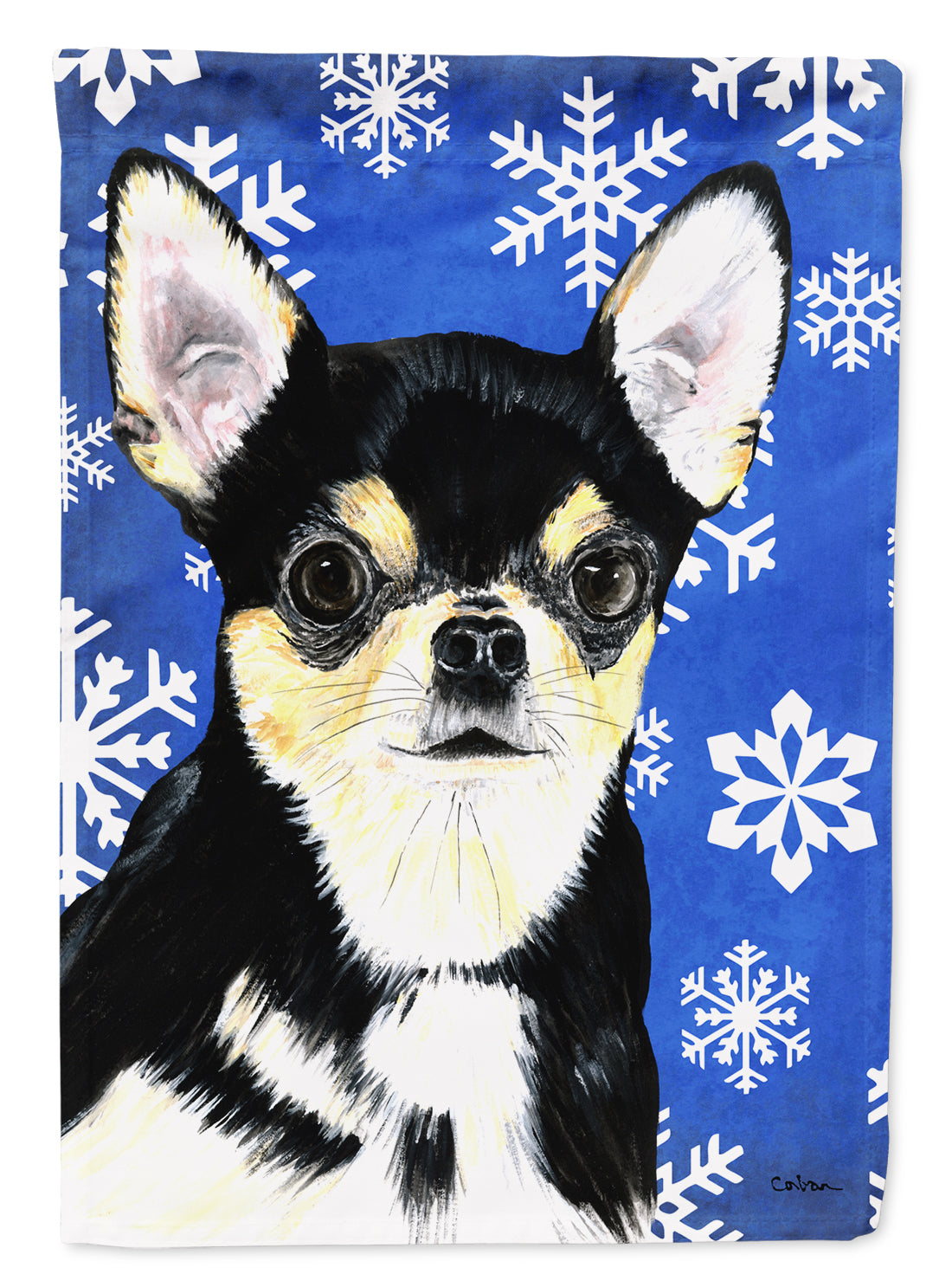 Chihuahua Winter Snowflakes Holiday House Flag 28x40 Porch Sleeve Pole Decorative Outside Yard Banner Artwork Wall Hanging, Polyester