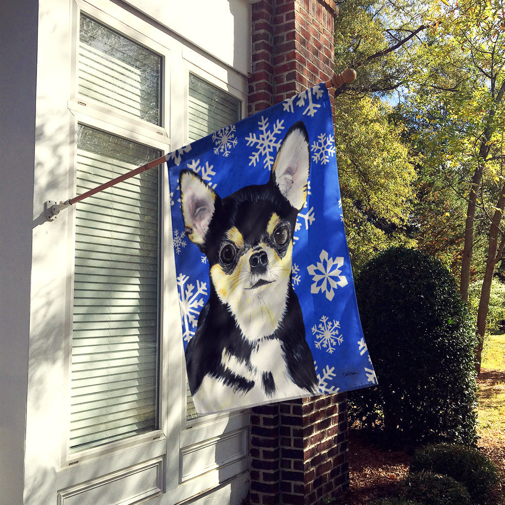 Chihuahua Winter Snowflakes Holiday House Flag 28x40 Porch Sleeve Pole Decorative Outside Yard Banner Artwork Wall Hanging, Polyester