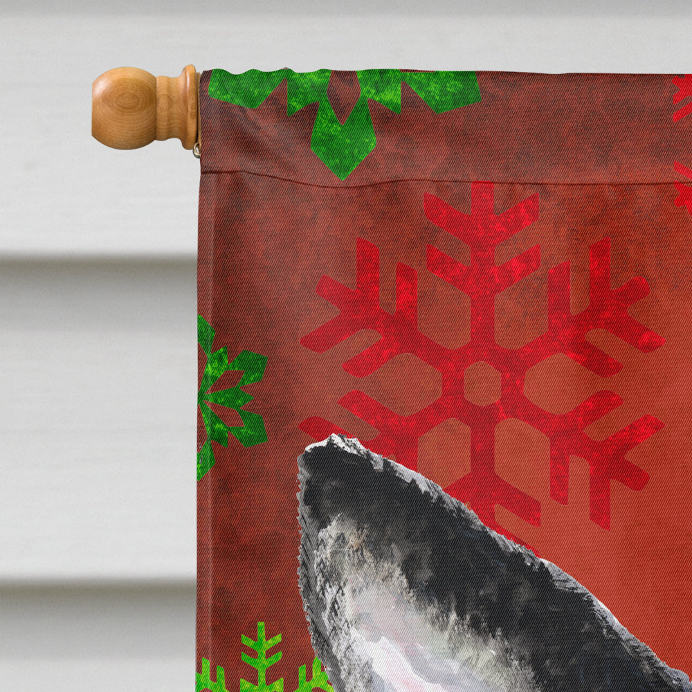 Boston Terrier Red Green Snowflakes Christmas House Flag 28x40 Porch Sleeve Pole Decorative Outside Yard Banner Artwork Wall Hanging, Polyester