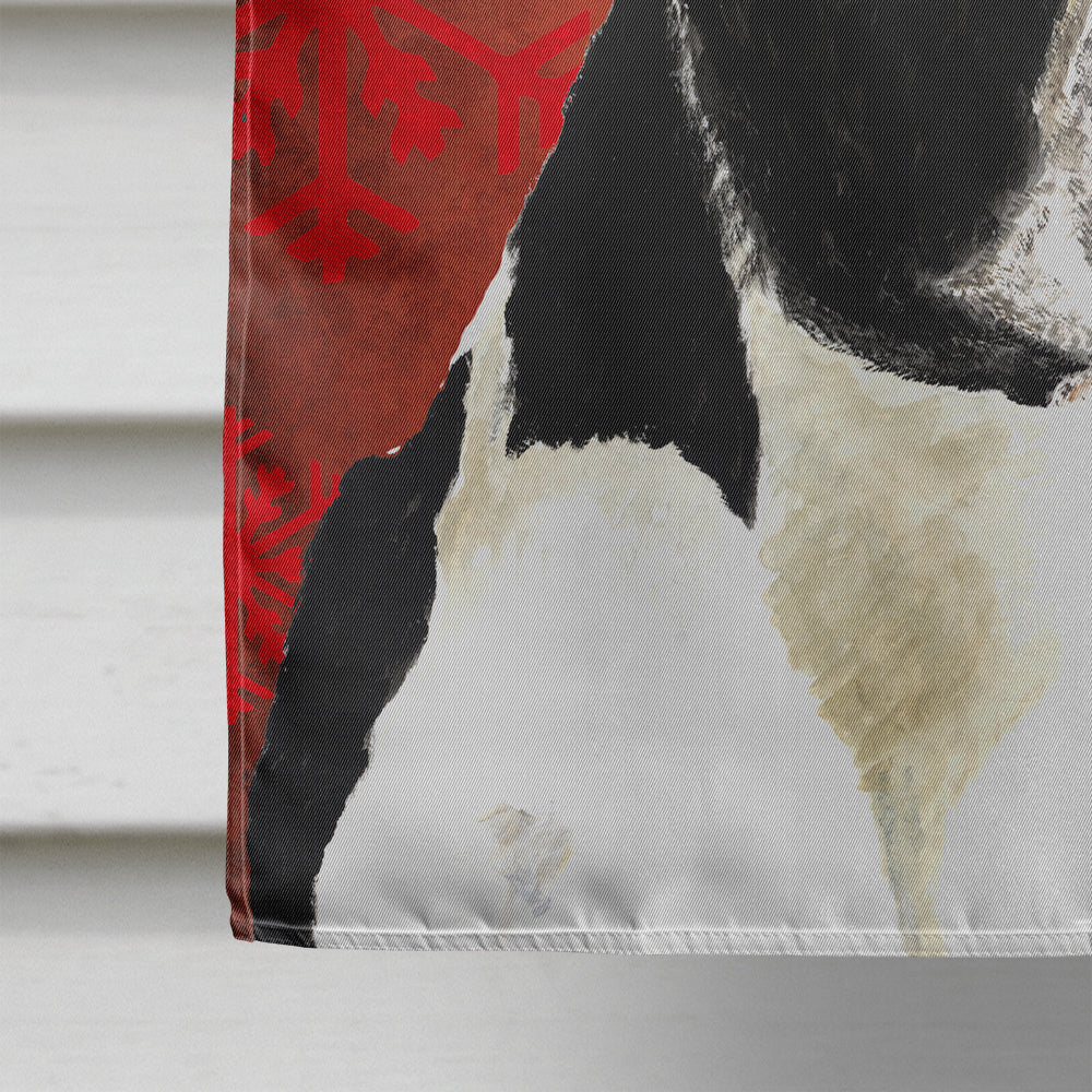 Boston Terrier Red Green Snowflakes Christmas House Flag 28x40 Porch Sleeve Pole Decorative Outside Yard Banner Artwork Wall Hanging, Polyester