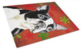 Boston Terrier Red Green Snowflakes Christmas Cutting Board Tempered Glass Kitchen Cutting Surface, Heat Resistant Chopping, Non-Slip Feet, Food Prep & Serving