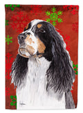 Springer Spaniel Red and Green Snowflakes Holiday Christmas House Flag 28x40 Porch Sleeve Pole Decorative Outside Yard Banner Artwork Wall Hanging, Polyester