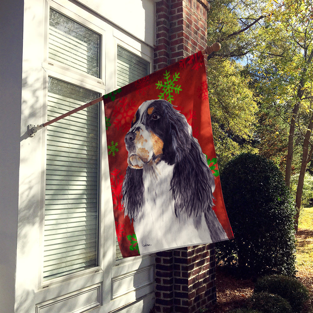 Springer Spaniel Red and Green Snowflakes Holiday Christmas House Flag 28x40 Porch Sleeve Pole Decorative Outside Yard Banner Artwork Wall Hanging, Polyester