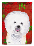 Bichon Frise Red and Green Snowflakes Holiday Christmas House Flag 28x40 Porch Sleeve Pole Decorative Outside Yard Banner Artwork Wall Hanging, Polyester