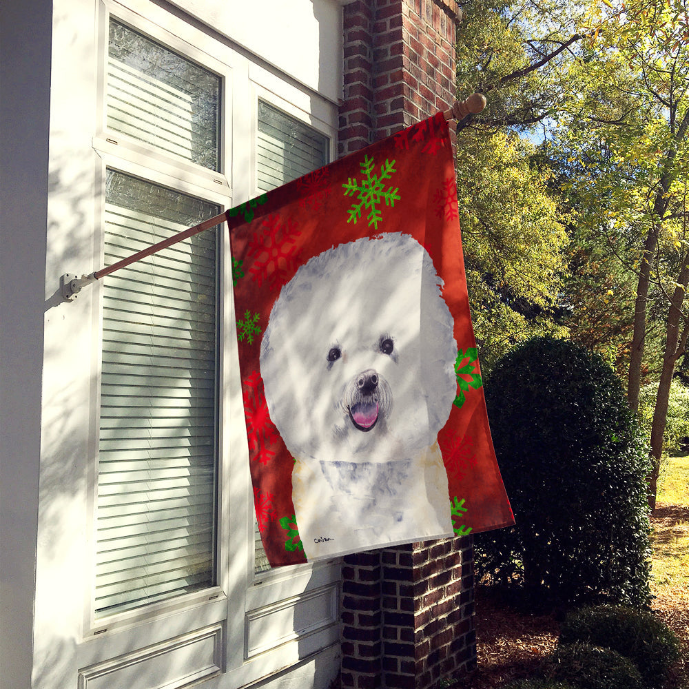 Bichon Frise Red and Green Snowflakes Holiday Christmas House Flag 28x40 Porch Sleeve Pole Decorative Outside Yard Banner Artwork Wall Hanging, Polyester