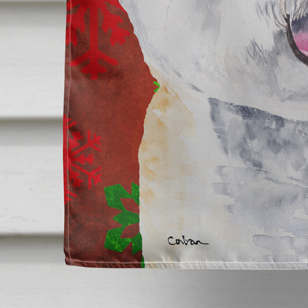 Bichon Frise Red and Green Snowflakes Holiday Christmas House Flag 28x40 Porch Sleeve Pole Decorative Outside Yard Banner Artwork Wall Hanging, Polyester
