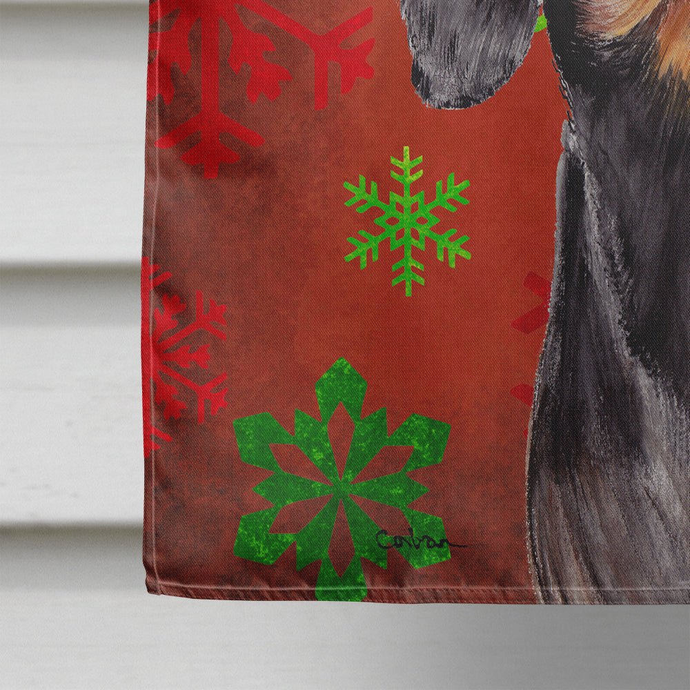 Dachshund Red and Green Snowflakes Holiday Christmas House Flag 28x40 Porch Sleeve Pole Decorative Outside Yard Banner Artwork Wall Hanging, Polyester