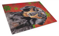 Dachshund Red and Green Snowflakes Holiday Christmas Cutting Board Tempered Glass Kitchen Cutting Surface, Heat Resistant Chopping, Non-Slip Feet, Food Prep & Serving