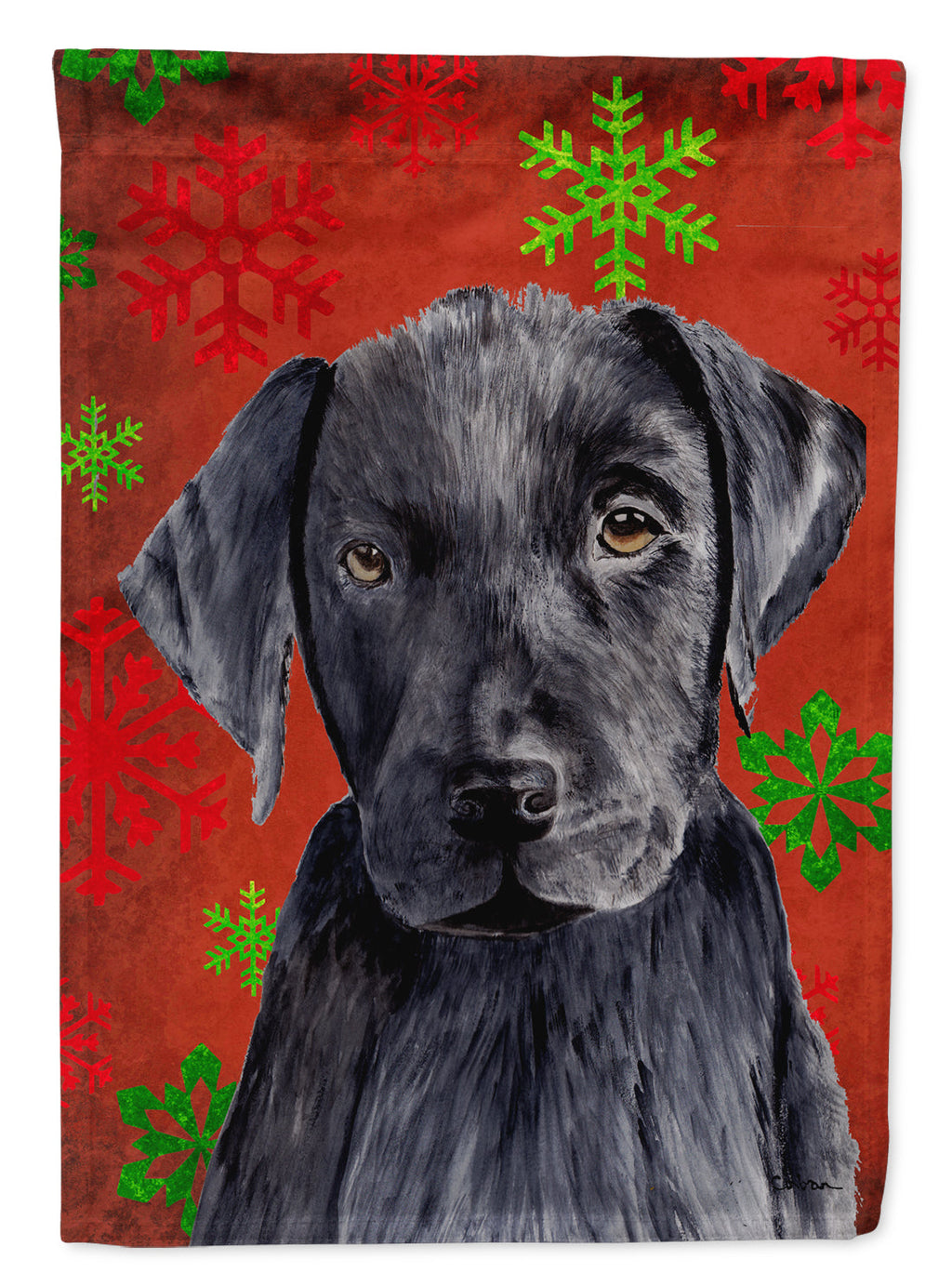 Labrador Red and Green Snowflakes Holiday Christmas House Flag 28x40 Porch Sleeve Pole Decorative Outside Yard Banner Artwork Wall Hanging, Polyester