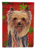 Yorkie Red and Green Snowflakes Holiday Christmas House Flag 28x40 Porch Sleeve Pole Decorative Outside Yard Banner Artwork Wall Hanging, Polyester