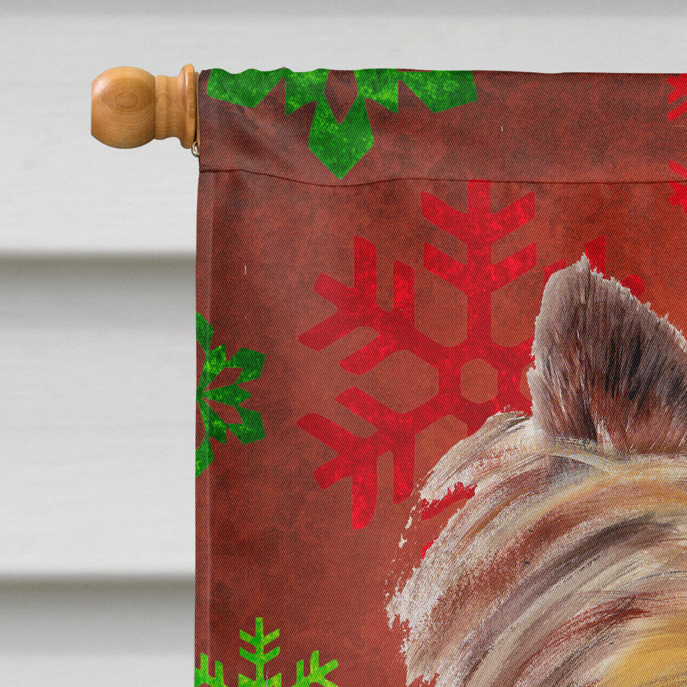 Yorkie Red and Green Snowflakes Holiday Christmas House Flag 28x40 Porch Sleeve Pole Decorative Outside Yard Banner Artwork Wall Hanging, Polyester