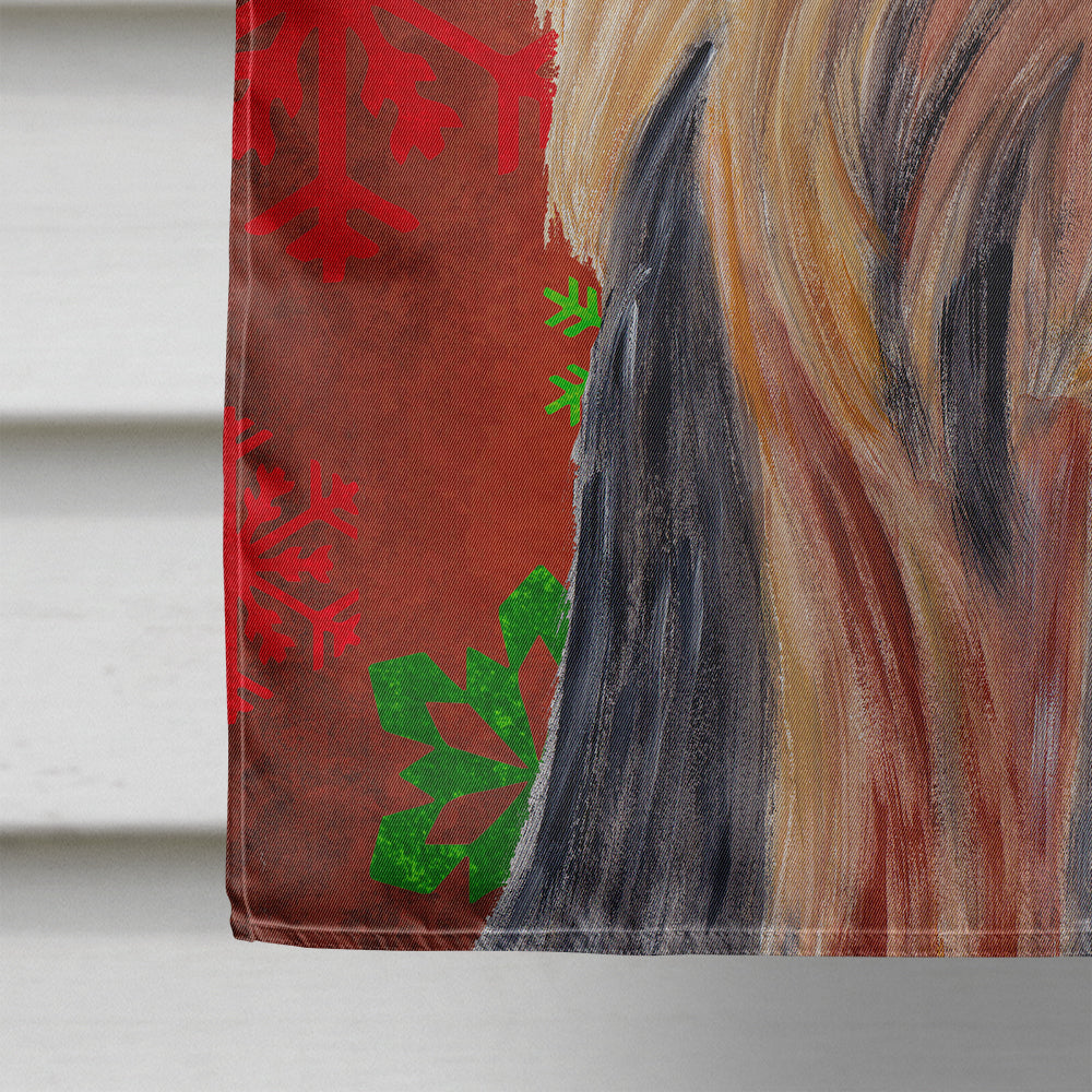 Yorkie Red and Green Snowflakes Holiday Christmas House Flag 28x40 Porch Sleeve Pole Decorative Outside Yard Banner Artwork Wall Hanging, Polyester