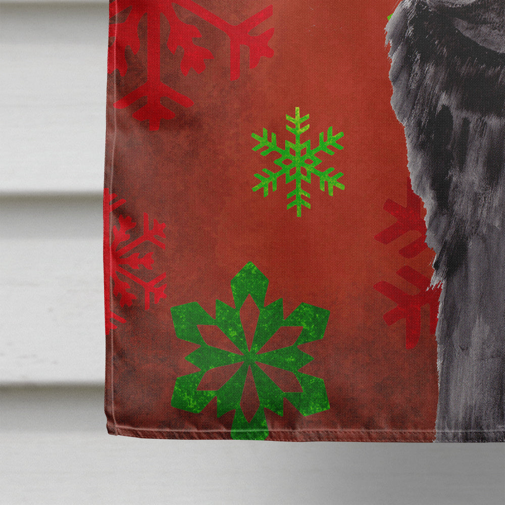 Pug Red and Green Snowflakes Holiday Christmas House Flag 28x40 Porch Sleeve Pole Decorative Outside Yard Banner Artwork Wall Hanging, Polyester