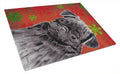 Pug Red and Green Snowflakes Holiday Christmas Cutting Board Tempered Glass Kitchen Cutting Surface, Heat Resistant Chopping, Non-Slip Feet, Food Prep & Serving