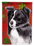 Border Collie Red and Green Snowflakes Holiday Christmas House Flag 28x40 Porch Sleeve Pole Decorative Outside Yard Banner Artwork Wall Hanging, Polyester