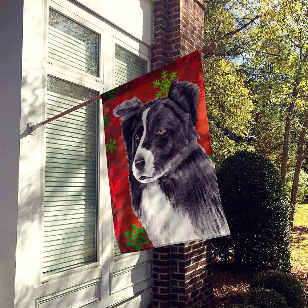 Border Collie Red and Green Snowflakes Holiday Christmas House Flag 28x40 Porch Sleeve Pole Decorative Outside Yard Banner Artwork Wall Hanging, Polyester