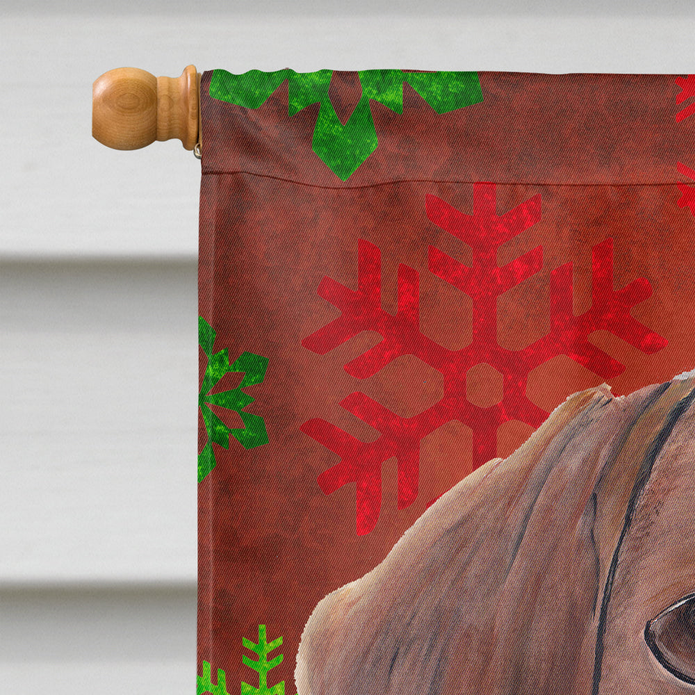 Dachshund Red and Green Snowflakes Holiday Christmas House Flag 28x40 Porch Sleeve Pole Decorative Outside Yard Banner Artwork Wall Hanging, Polyester