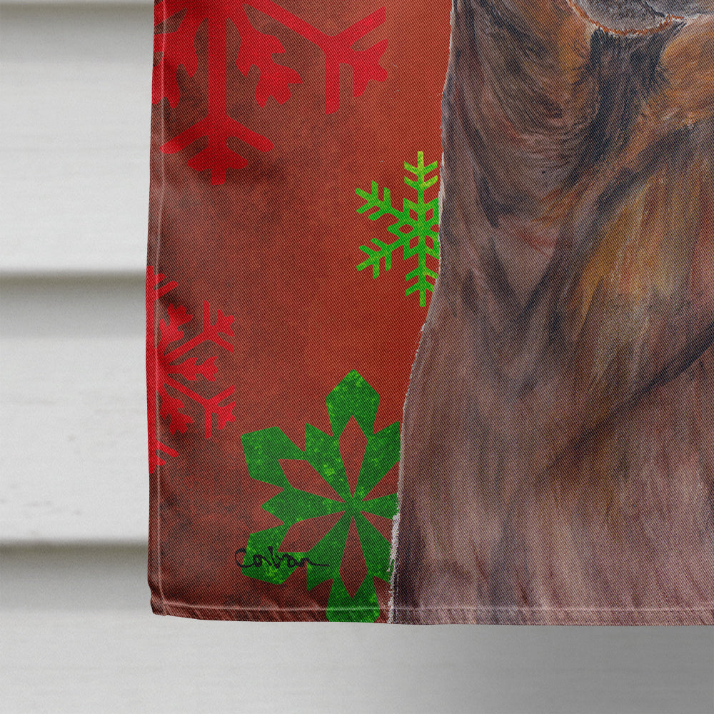 Dachshund Red and Green Snowflakes Holiday Christmas House Flag 28x40 Porch Sleeve Pole Decorative Outside Yard Banner Artwork Wall Hanging, Polyester