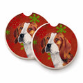 Beagle Red and Green Snowflakes Holiday Christmas Set of 2 Cup Holder Car Coasters Absorbent Round Sandstone Coasters Gifts for Men or Women, 2.5, Multicolor